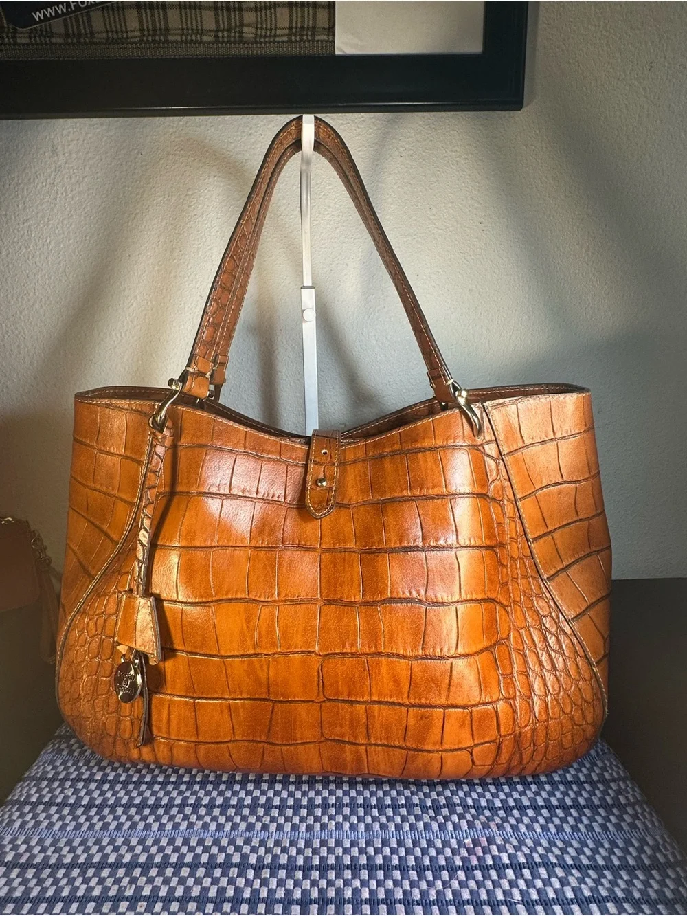 Dooney & Bourke Alto Caiman Camilla Croc-Embossed Italian Leather Bag - Cognac